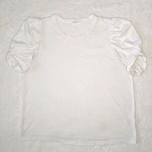 ALC White Puff Sleeve T-Shirt 100% Organic Cotton Blouse Top Crew Neck‎ Sz Large